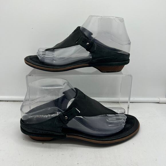Patagonia Sandals Womens 7 Addie Tri Leather Thong Slide Outdoor Black - Picture 1 of 8